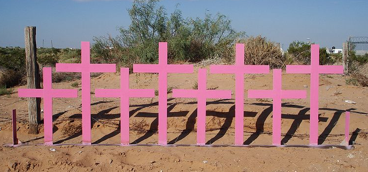 Cruces colocadas en Lomas del Poleo Planta Alta (Ciudad Juárez, Chihuahua) en el lugar donde fueron encontrados 8 cuerpos de mujeres víctimas de femicidio en 1996.