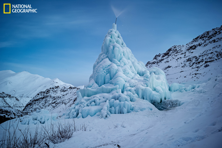Image of an ice stupa in Gangles