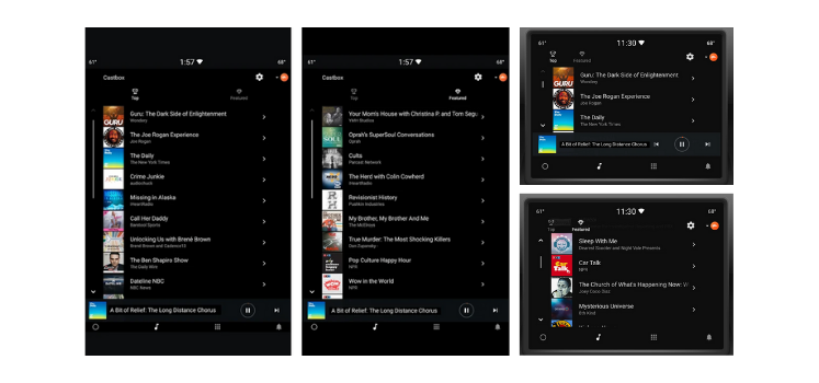 Phone screens showcasing the Castbox app