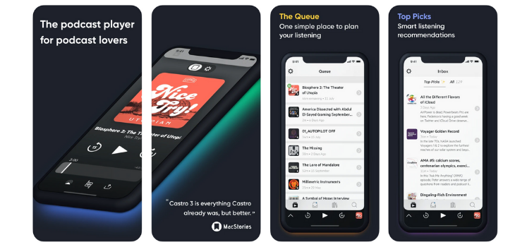 Phone screens showcasing the Castro app