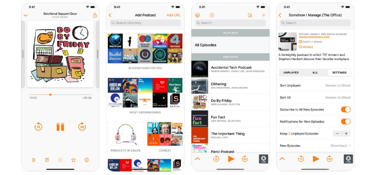 Phone screens showcasing the Overcast app