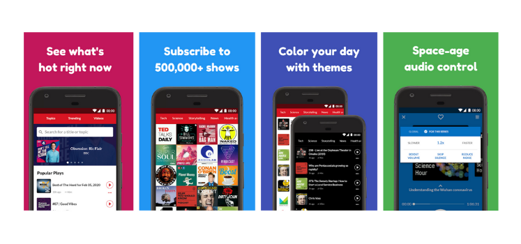 Phone screens showcasing the Player FM app